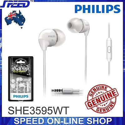 $37.95 • Buy PHILIPS SHE3595WT Headphones Earphones With Mic - Extra Bass - WHITE - GENUINE 