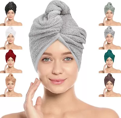 Hair Turban Towel Wrap 100% Cotton Quick Drying Magic Bath Head Towels Cap Hat • £5.99