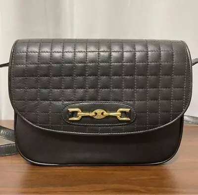 Vintage Old Celine Quilting Leather Shoulder Bag Crossbody Triomphe Black JAPAN • $280