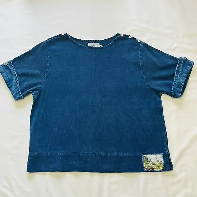 Michael Leu Collection Women M Blue Textured Pullover Shirt Top Short Sleeve USA • $25