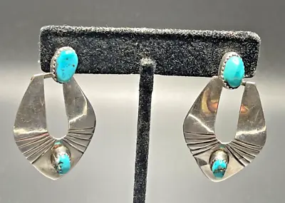 Vintage Navajo Native Sterling Silver Turquoise Earrings Signed JJ • $45
