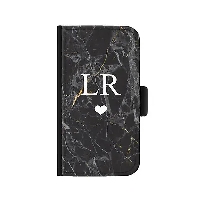 $27.02 • Buy Personalised Initial Heart Phone Case;Black Marble PU Leather Flip Phone Cover