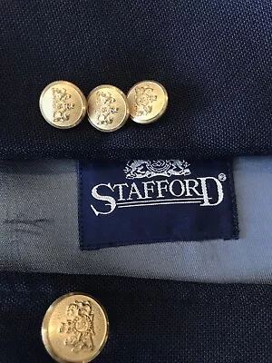 STAFFORD Blazer Navy Blue Mens Jacket Sport Coat Gold Crest Metal Buttons 42S • $59.99