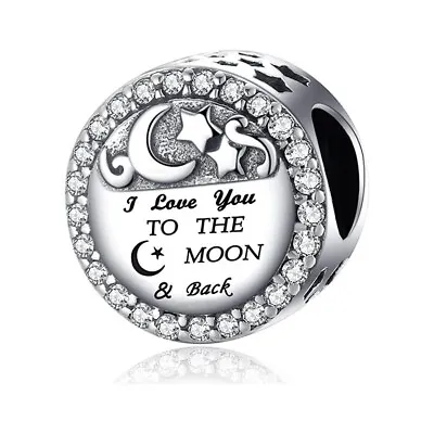 I Love You To The Moon And Back S925 Sterling Silver Bead Charm For Women • £7.90