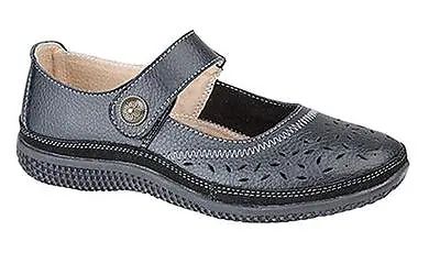 Ladies EEE Fitting Shoes Black Leather Extra Wide EEE Touch Fastening Comfort  • £29.98