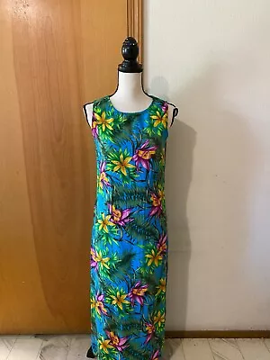 Dressing Clio Misses S Hawaiian Print Rayon Sleeveless Shift Dress B36 L48 Vtg • $11.69