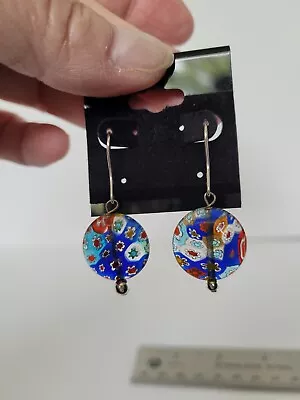 Millefiori Glass Disc Earrings • $12