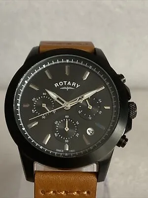 £59.99 • Buy Rotary Mens Chronograph Brown Leather Strap Black Dial Watch. GS03010/04.