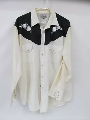 Western Cowboy Pearl Snap Embroidered Rodeo Shirt XL Ely Diamond White Rose • $24.99