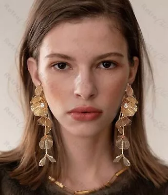 12cm Long STATEMENT CHANDELIER EARRINGS Crystal GOLD FASHION Metal Mesh STUD • £13.50