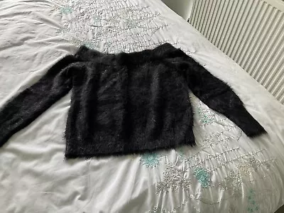 Fluffy Black Cold Shoulder Jumper 12 • £5