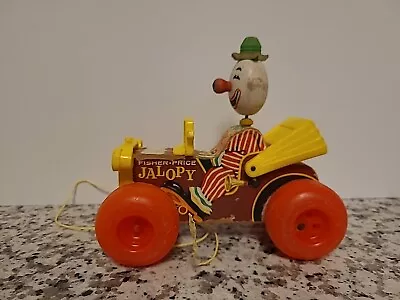  Vintage Fisher Price #724 Pull Toy Jalopy Toy Car Clown Original Wood Jeep 1965 • $5