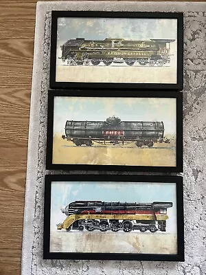 3 Restoration Hardware Baby Child Train Framed Wall Art Watercolor Style Prints • $125