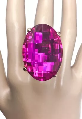 Oversized Oval Fuchsia Pink Crystal Adjustable Statement Big FunParty Ring • $17.10