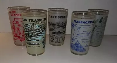 Vintage HAZEL ATLAS Frosted State Map Souvenir Glasses - Set Of 4 - 5  Tall • $39.99