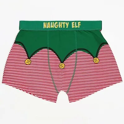BNWT SIZE L LARGE GEORGE NAUGHTY ELF MENS CHRISTMAS TRUNKS PANTS Boxers Shorts • £14.99