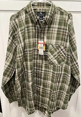 Moose Creek - Men's Large Long Sleeve Green Plaid With Logo  Cotton Shirt - NWT • $29.95