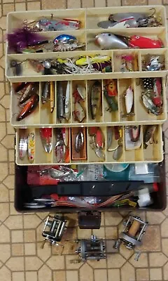 PRICE REDUCED On Vintage Tackle Box Filled With Fishing Gear From 1940s-1990s. • $269.99