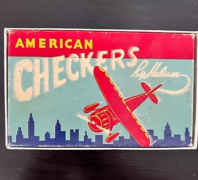 Vintage Checkers By Halsam Black And Red Painted Wood Complete!! Airplanes!! • $15