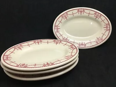 4 Iroquois Oval  Plates Restaurant Ware Tan With Maroon Design • $18
