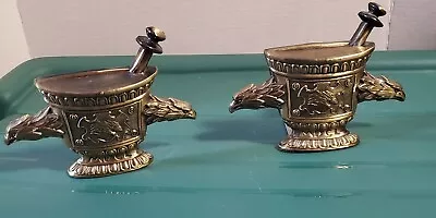  2 Brass Morter And Pestle Style MDCL Pharmacist Badger Double Bird  Bookends • $69.99