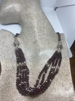 Vintage Genuine Red Garnet Crystal Necklace 925 Sterling Silver Moroccan • $292