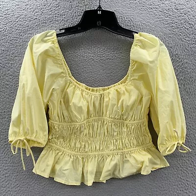 STAUD Blouse Womens Size 2 Top Short Sleeve Yellow Crop • $24.95