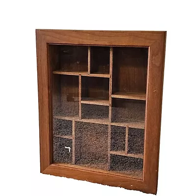 Vintage Wood Glass Door Curio Knick Knack Miniatures Wall Display Box 13 Slots • $125