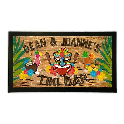 Personalised TIKI Bar Runner Mat Cocktail Tropical Beach Pub Home Barware Garden • £16.49