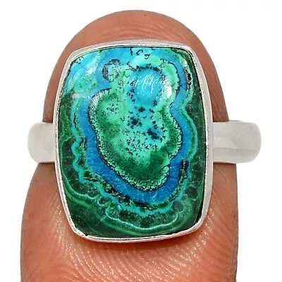 Natural Malachite In Chrysocolla - Congo 925 Silver Ring Jewelry S.7 CR41146 • $12.99