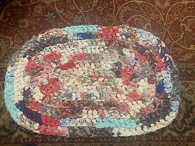 Vintage Small  27” By 19” Oval Vtg Handmade Rag Rug Pretty Colors Authentic • $15
