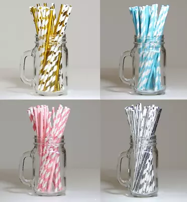 Packs 30 Drinking Paper Straws Gold Silver Pink Blue Parties Events Wedding UK • £2.80