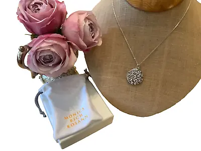 NEW MONICA RICH KOSANN STERLING SILVER Round Floral Half Locket NECKLACE • $349.99