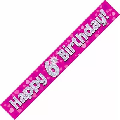 £1.99 • Buy 9ft Pink Happy 6th Birthday Holographic Foil Banner Age 6 Party Decorations