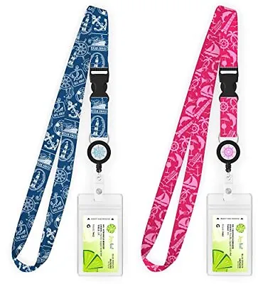 Cruise Lanyard For Ship Cards 2-Pack With Retractable Badge Reel  & Pink Set • $28.85