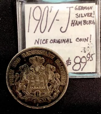 1907 J German Silver Hamburg. Nice Original Coin! ENN Coins • $89.95