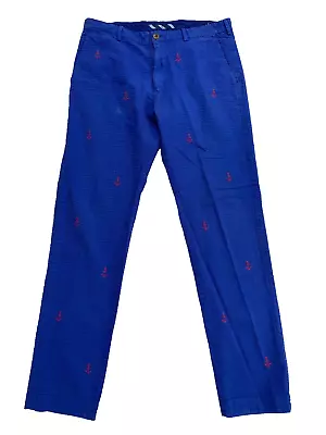 Brooks Brothers Red Fleece Seersucker Pants 34 W 32 L Blue With Anchors • $24.30