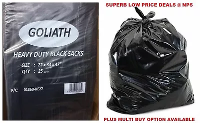 COMPACTOR Black Sacks | GOLIATH 280G BIN LINERS | Refuse/Rubbish/Waste/Bin Bags • £18.85