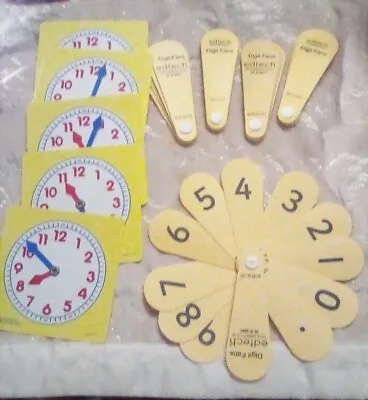 5 X Edtech Digit Fans & 5 X Learning Resources Moveable Clock Faces. VGC. • £15