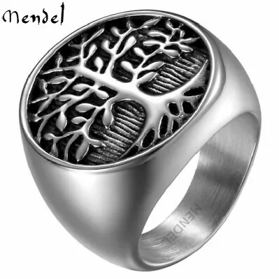 MENDEL Mens Stainless Steel Celtic Tree Of Life Band Ring Black Silver Size 7-15 • $10.99