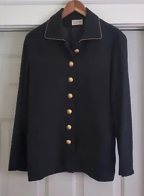 Rare Vintage Renee DuMarr NY Paris Black Wool Boucle-Style Jacket Brass Buttons • $39.95