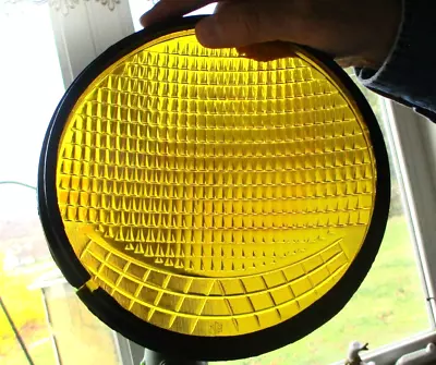 Vintage Crouse Hinds Yellow  Smiley  Traffic Signal Light Lens ~ Corning 8 3/8  • $74.99