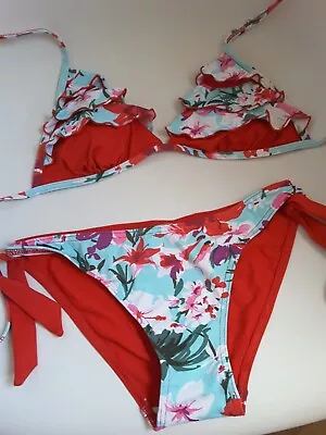 CALZEDONIA BLUE & RED TROPICAL BIKINI  Size M • £22