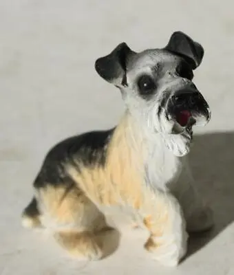 Schnauzer Dog Figurine Sitting Tongue Out Brown White Black Resin Adorable Mini • $6.99
