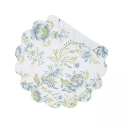 $10.50 • Buy OPAL SKY Quilted Reversible Round C&F Placemat -  Blues, Green Floral On White