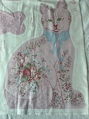 Vintage Ameritex Pink  Cottage Chintz Cat And Mouse Fabric Panel • $10