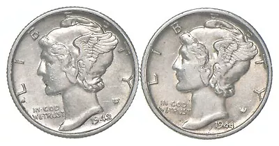 Lot Of 2 AU+ BU/Unc 1942-D 1944-D Mercury Dimes 90% Silver Collection *224 • $8.49