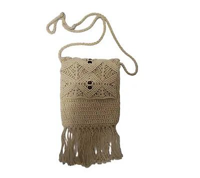 £19.87 • Buy Macrame Crochet Fringe Crossbody Bag Shouldedr Purse Fringe Bead Hippie Boho