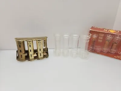 Vintage Metal/Brass Plated Coin Dispenser 3 Barrel Plus Coin Counter Set • $22.49