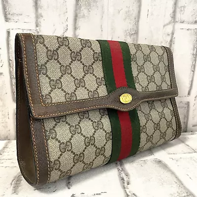 Vintage GUCCI Sherry Line Clutch Bag Handbag GG PVC • $199.99